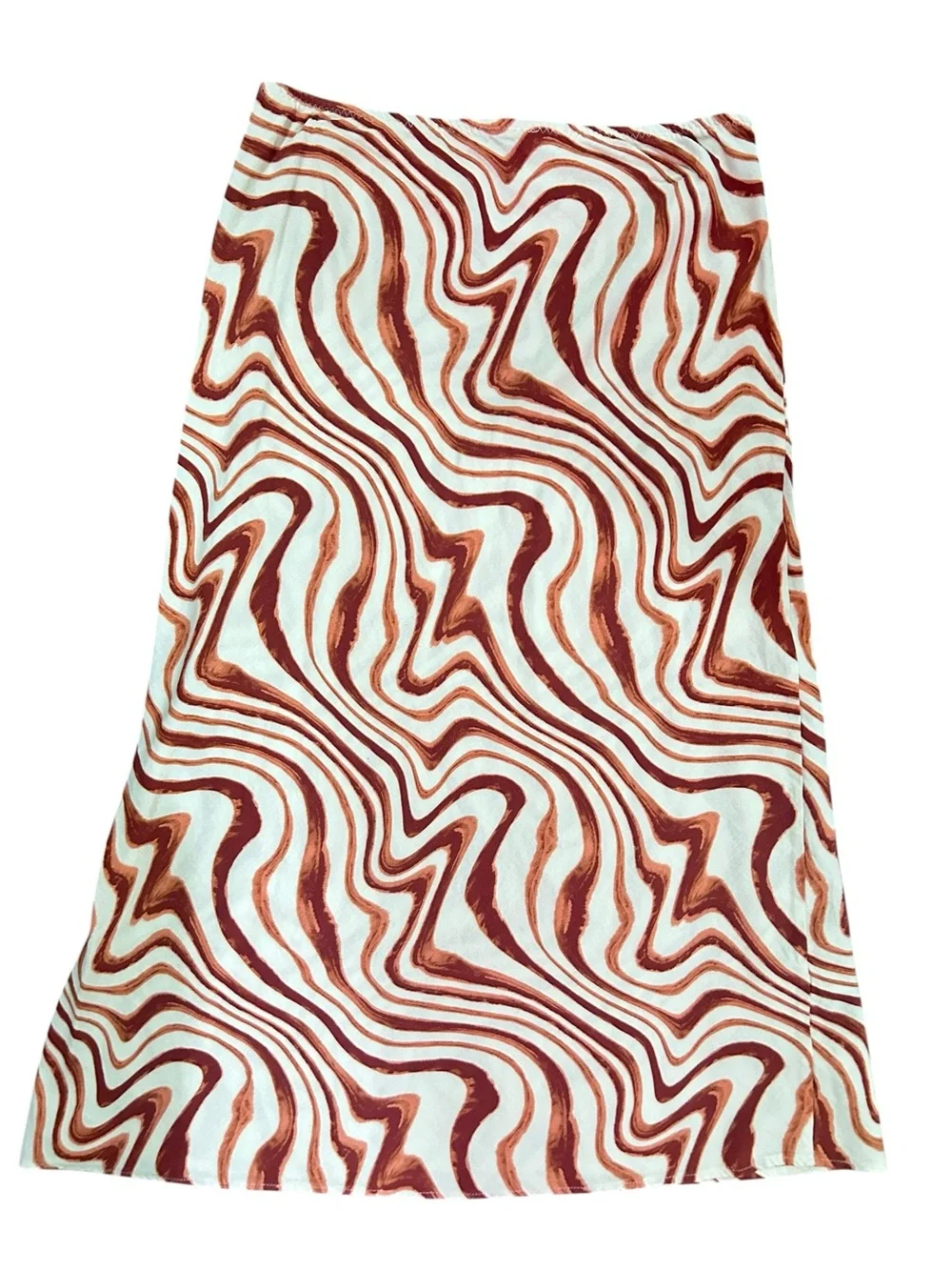 MNG Mango Abstract Swirl Midi Skirt Y2K Retro Art Print Quiet Lux Coastal Chic